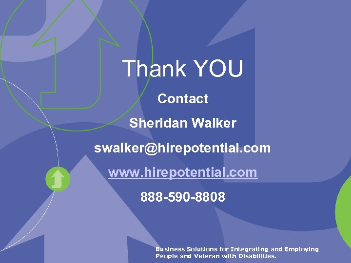 Thank YOU Contact Sheridan Walker swalker@hirepotential. com www. hirepotential. com 888 -590 -8808 Business