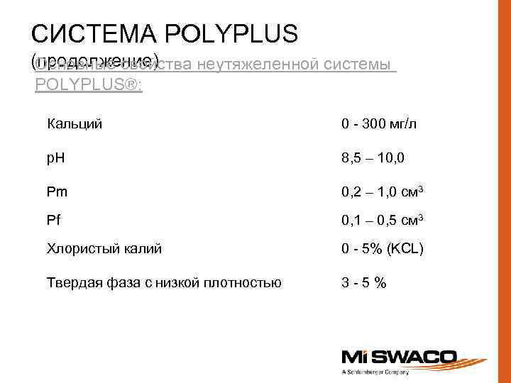 СИСТЕМА POLYPLUS (продолжение) Основные свойства неутяжеленной системы POLYPLUS®: Кальций 0 - 300 мг/л p.