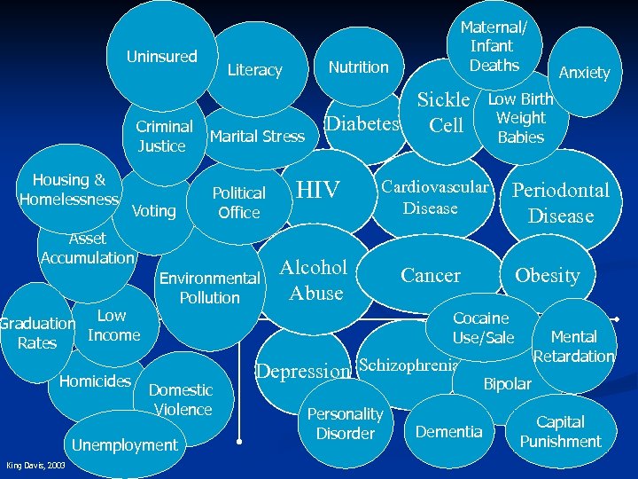 Uninsured Criminal Justice Housing & Homelessness Voting Marital Stress Asset Accumulation Low Graduation Income