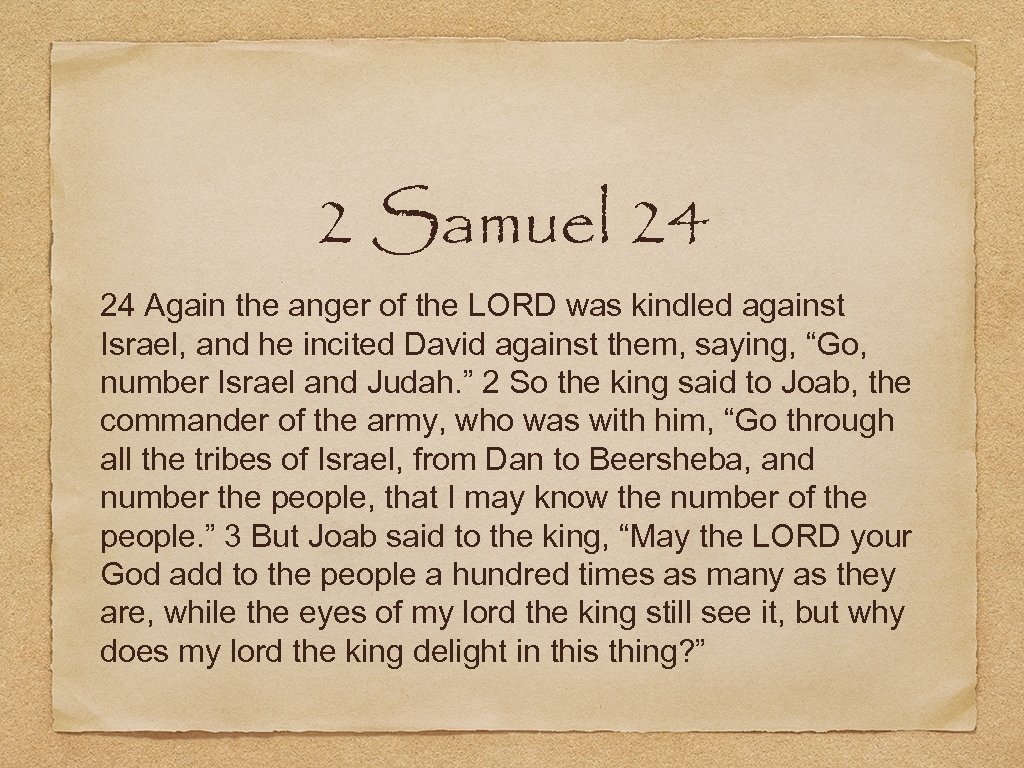 2 Samuel 24 24 Again the anger of the LORD was kindled against Israel,