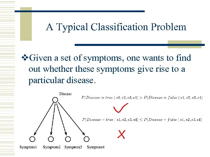A Typical Classification Problem v. Given a set of symptoms, one wants to find