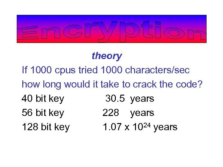 theory If 1000 cpus tried 1000 characters/sec how long would it take to crack