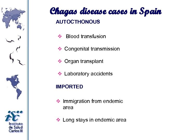 Chagas disease cases in Spain AUTOCTHONOUS v Blood transfusion v Congenital transmission v Organ