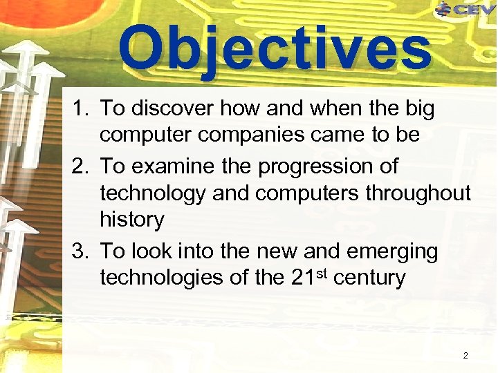 Objectives 1. To discover how and when the big computer companies came to be