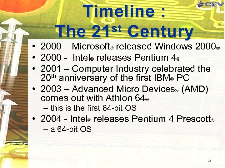 Timeline : st Century The 21 • 2000 – Microsoft® released Windows 2000® •