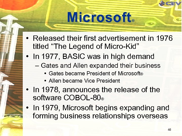 Microsoft ® • Released their first advertisement in 1976 titled “The Legend of Micro-Kid”