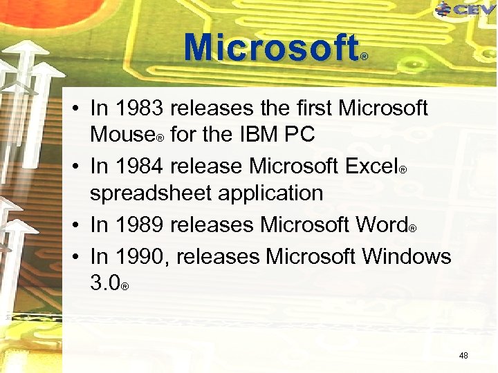 Microsoft ® • In 1983 releases the first Microsoft Mouse® for the IBM PC