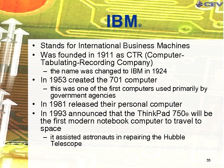 IBM ® • Stands for International Business Machines • Was founded in 1911 as