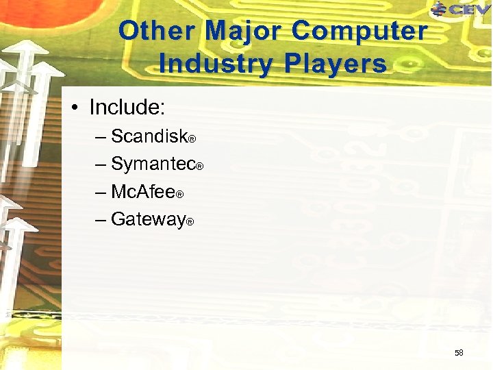 Other Major Computer Industry Players • Include: – Scandisk® – Symantec® – Mc. Afee®