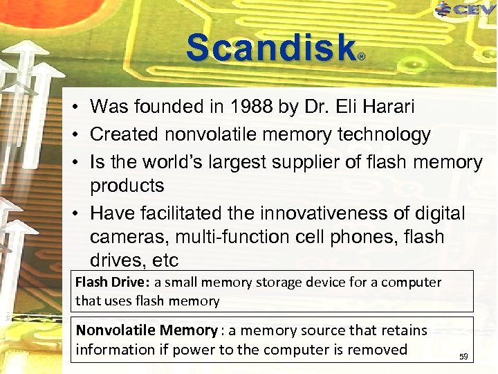 Scandisk ® • Was founded in 1988 by Dr. Eli Harari • Created nonvolatile