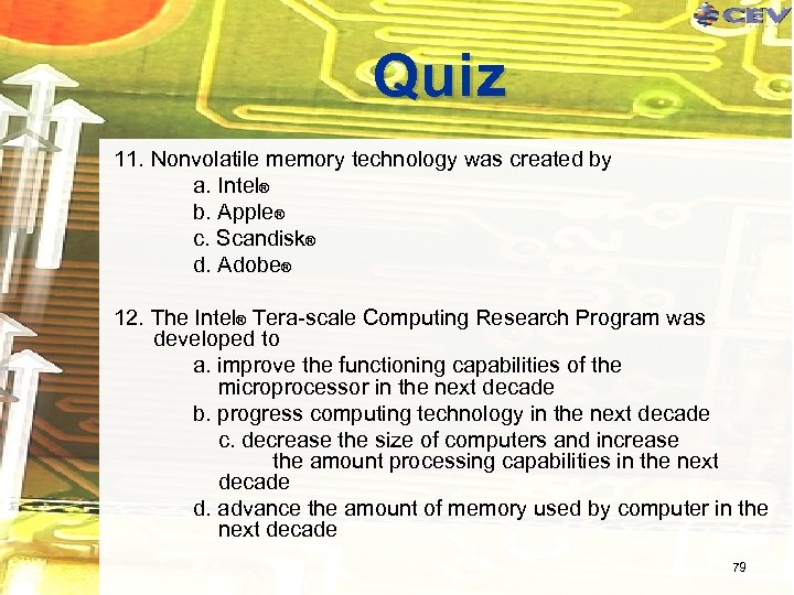 Quiz 11. Nonvolatile memory technology was created by a. Intel® b. Apple® c. Scandisk®