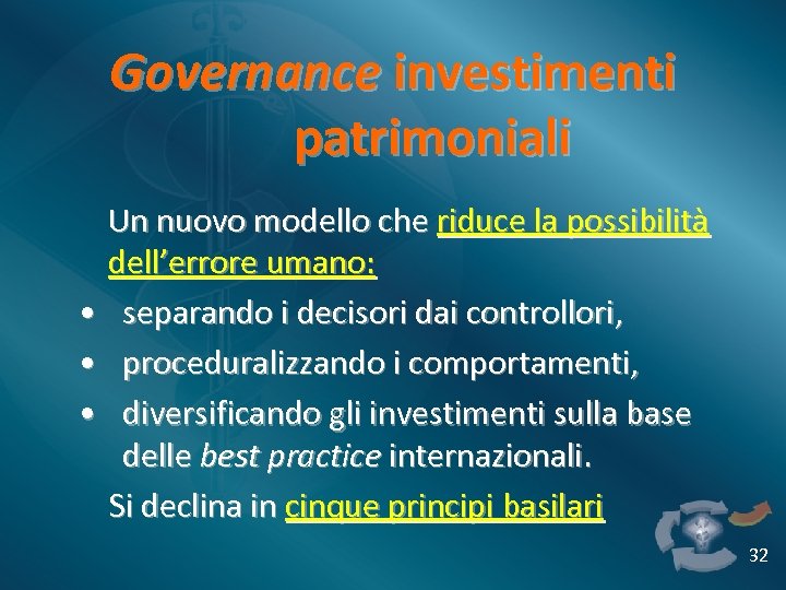 Governance investimenti patrimoniali Un nuovo modello che riduce la possibilità dell’errore umano: • separando