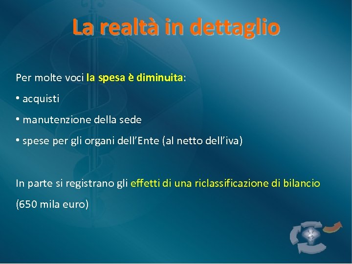 La realtà in dettaglio Per molte voci la spesa è diminuita: • acquisti •