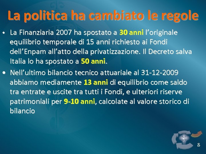 La politica ha cambiato le regole • La Finanziaria 2007 ha spostato a 30