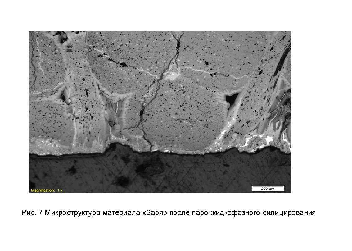 Рис. 7 Микроструктура материала «Заря» после паро-жидкофазного силицирования 4 