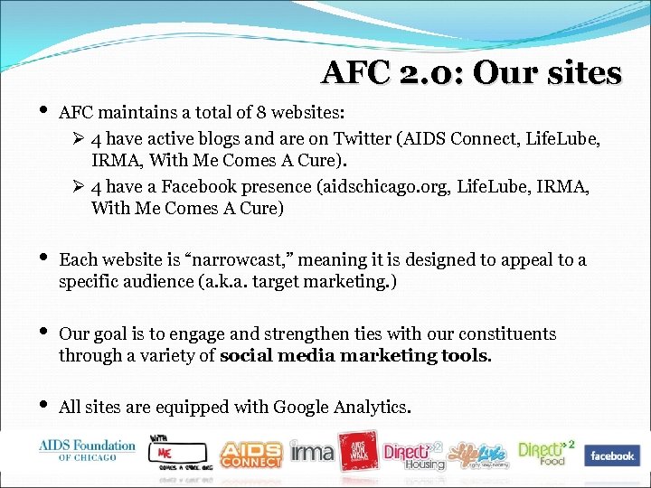 AFC 2. 0: Our sites • AFC maintains a total of 8 websites: Ø