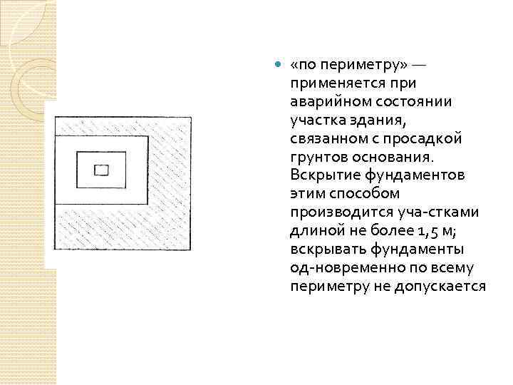  «по периметру» — применяется при аварийном состоянии участка здания, связанном с просадкой грунтов