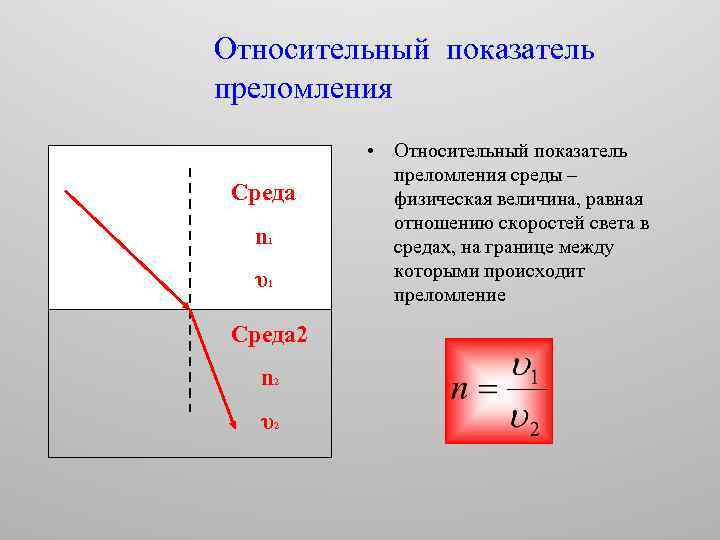 Показатель преломления стекла равен. Абсолютный показатель преломления среды. Постоянен ли коэффициент преломления среды. Относительный показатель преломления среды 2 формулы. Относительный показатель преломления среды равен.