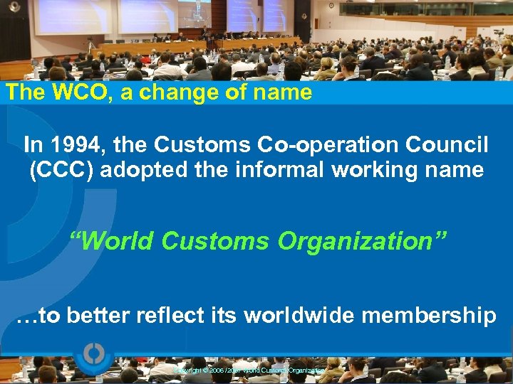 The WCO, a change of name In 1994, the Customs Co-operation Council (CCC) adopted