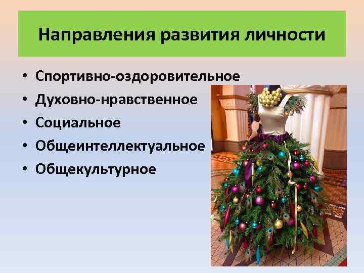 Направления развития личности • • • Спортивно-оздоровительное Духовно-нравственное Социальное Общеинтеллектуальное Общекультурное 