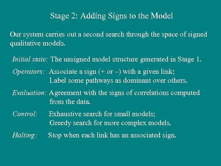Stage 2: Adding Signs to the Model Our system carries out a second search