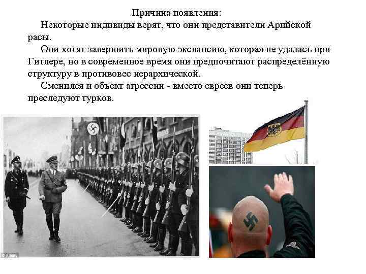 Причина появления: Некоторые индивиды верят, что они представители Арийской расы. Они хотят завершить мировую