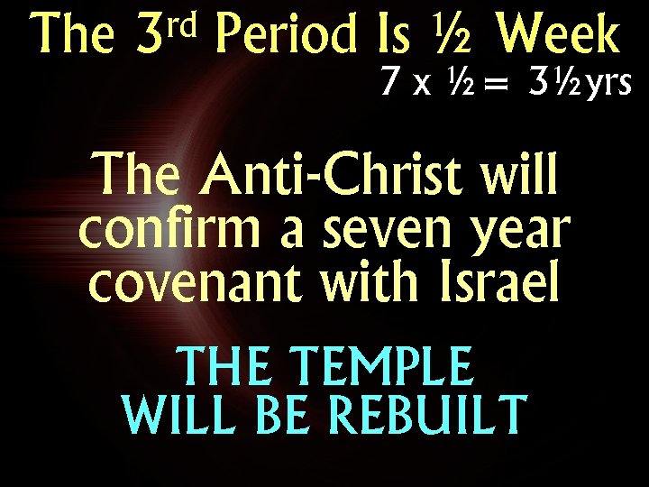 The rd 3 Period Is ½ Week 7 x ½= 3½yrs The Anti-Christ will
