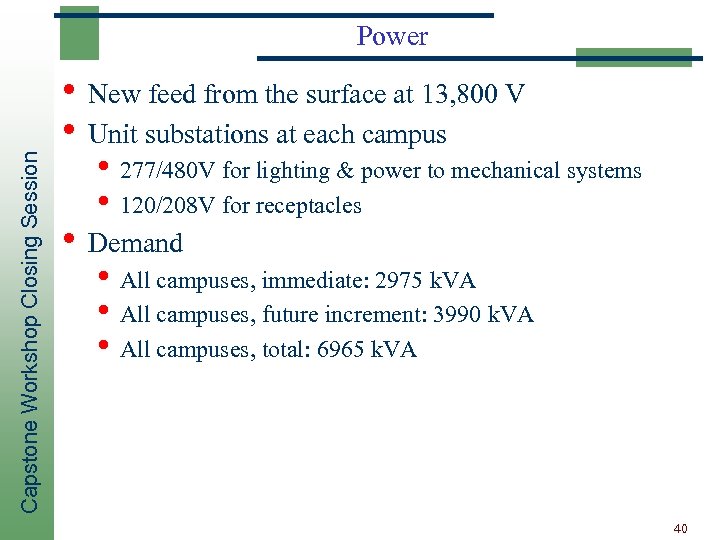 Capstone Workshop Closing Session Power • New feed from the surface at 13, 800