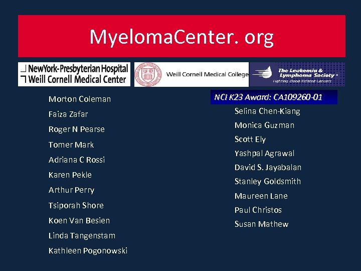 Myeloma. Center. org Morton Coleman Faiza Zafar Roger N Pearse Tomer Mark Adriana C