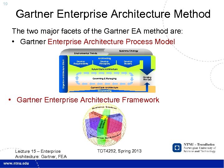 19 Gartner Enterprise Architecture Method The two major facets of the Gartner EA method