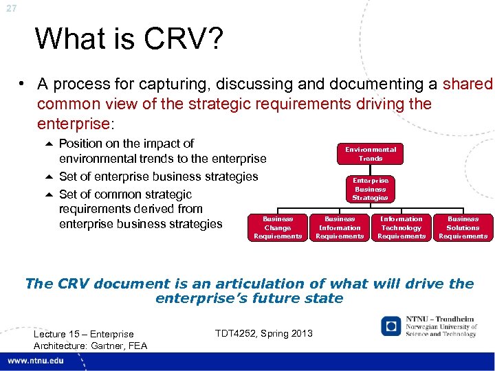 27 What is CRV? • A process for capturing, discussing and documenting a shared
