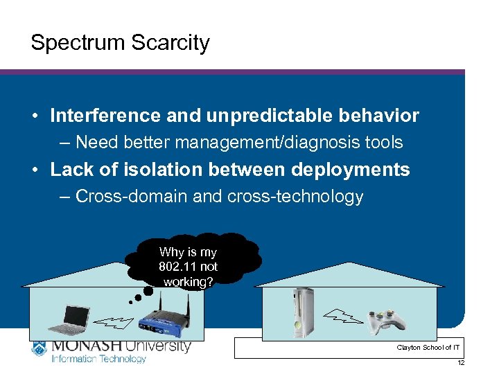 Spectrum Scarcity • Interference and unpredictable behavior – Need better management/diagnosis tools • Lack