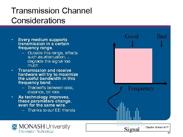 Transmission Channel Considerations • • • Every medium supports transmission in a certain frequency