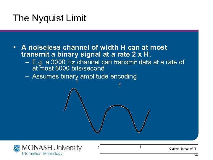 The Nyquist Limit • A noiseless channel of width H can at most transmit