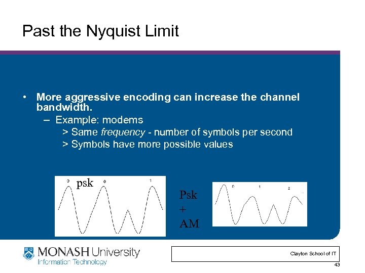 Past the Nyquist Limit • More aggressive encoding can increase the channel bandwidth. –