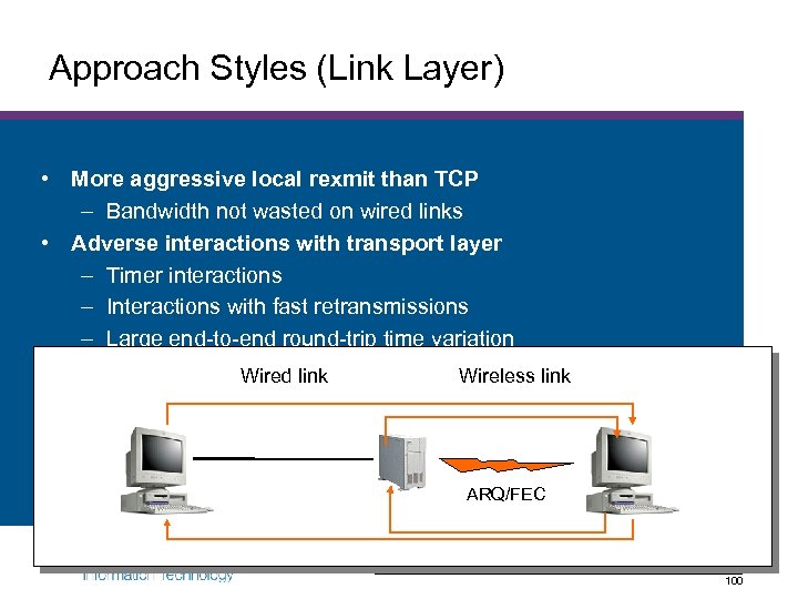 Approach Styles (Link Layer) • More aggressive local rexmit than TCP – Bandwidth not