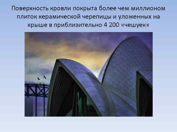 Поверхность кровли покрыта более чем миллионом плиток керамической черепицы и уложенных на крыше в