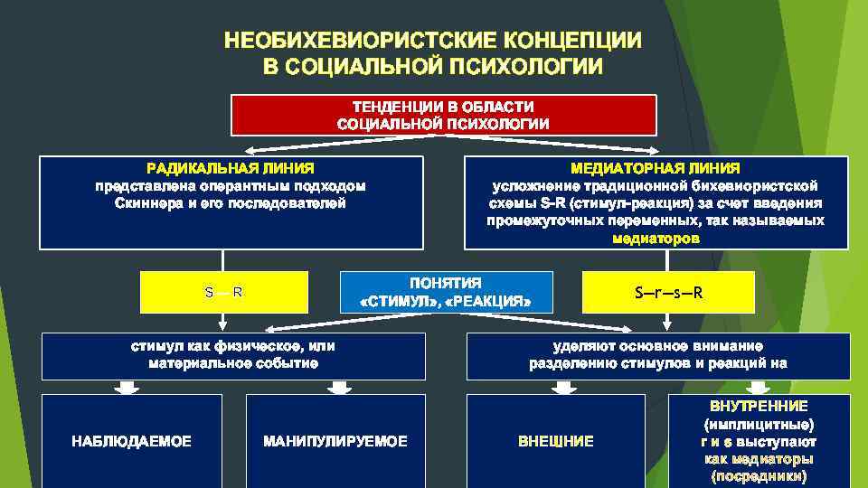 НЕОБИХЕВИОРИСТСКИЕ КОНЦЕПЦИИ В СОЦИАЛЬНОЙ ПСИХОЛОГИИ ТЕНДЕНЦИИ В ОБЛАСТИ СОЦИАЛЬНОЙ ПСИХОЛОГИИ РАДИКАЛЬНАЯ ЛИНИЯ представлена оперантным