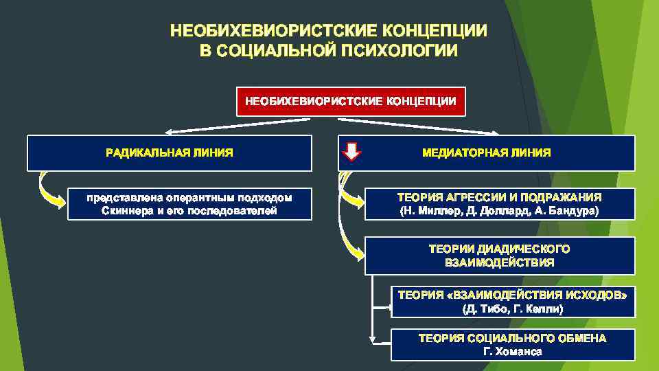 НЕОБИХЕВИОРИСТСКИЕ КОНЦЕПЦИИ В СОЦИАЛЬНОЙ ПСИХОЛОГИИ НЕОБИХЕВИОРИСТСКИЕ КОНЦЕПЦИИ РАДИКАЛЬНАЯ ЛИНИЯ представлена оперантным подходом Скиннера и