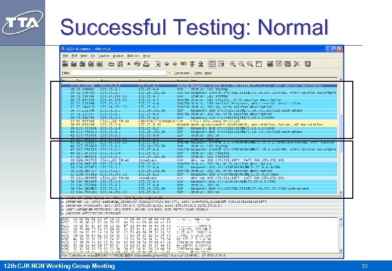 Successful Testing: Normal 12 th CJK NGN Working Group Meeting 35 