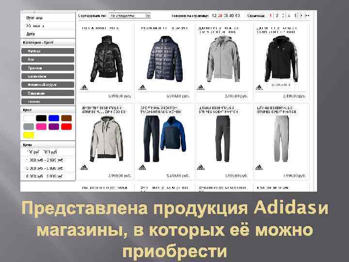 Представлена продукция Adidas и магазины, в которых её можно приобрести 