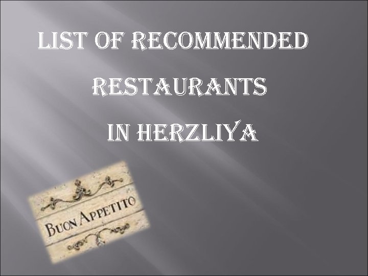 list of recommended restaurants in Herzliya 