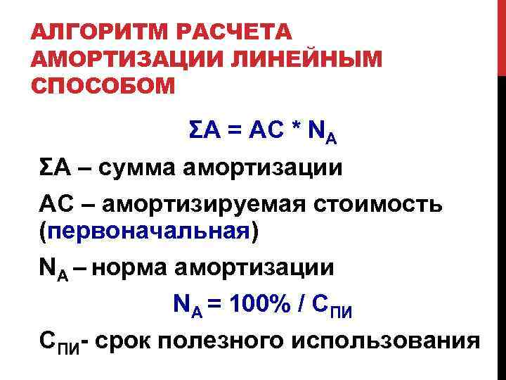 Способы начисления амортизации сумма чисел лет. Амортизация в экономике формула. Сумма амортизации формула. Формулы по экономике амортизация. Линейный способ начисления амортизации.