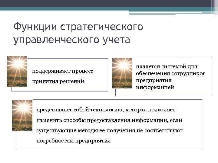 Функции стратегического управленческого учета поддерживает процесс принятия решений является системой для обеспечения сотрудников предприятия