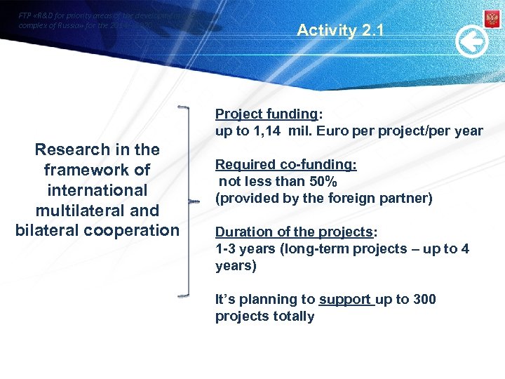 FTP «R&D for priority areas of the development of S&T complex of Russia» for