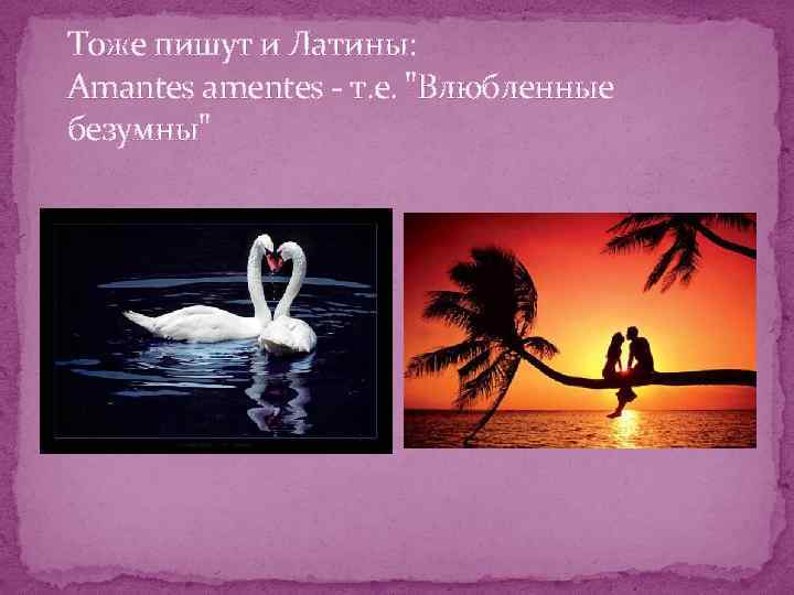 Тоже пишут и Латины: Amantes amentes - т. е. "Влюбленные безумны" 