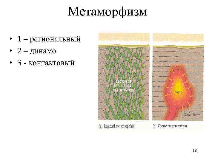 Метаморфизм • 1 – региональный • 2 – динамо • 3 - контактовый 18