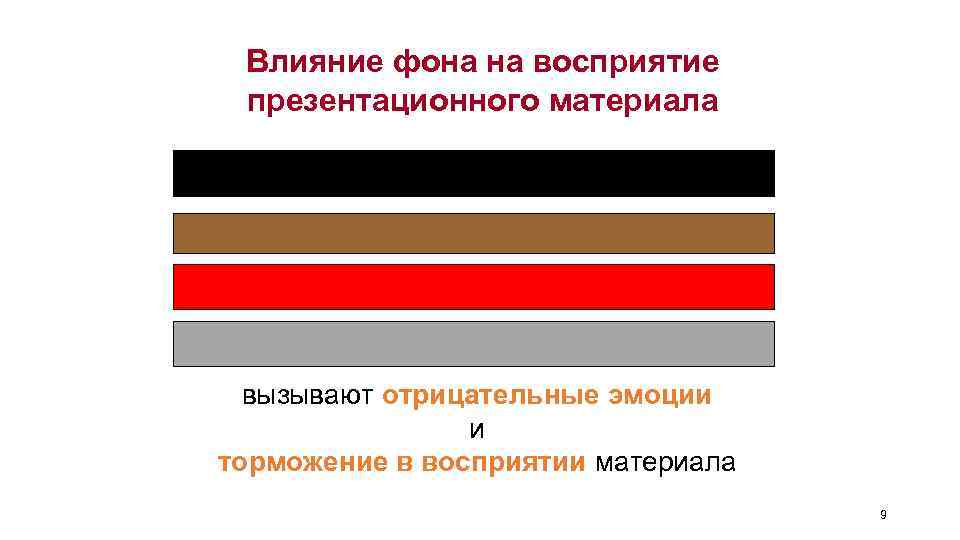 Влияние фона на восприятие презентационного материала вызывают отрицательные эмоции и торможение в восприятии материала