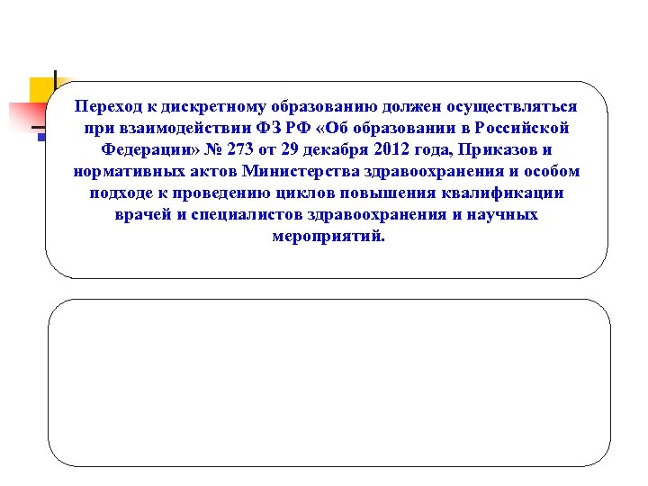 Переход к дискретному образованию должен осуществляться при взаимодействии ФЗ РФ «Об образовании в Российской