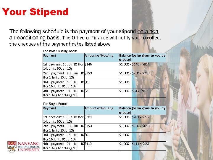 Your Stipend The following schedule is the payment of your stipend on a non